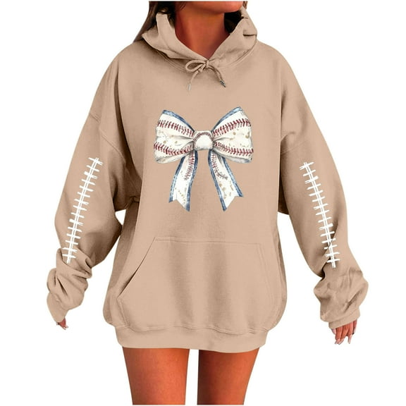 ShiShine Women's Oversized Bow Tie Printed Hoodies Long Sleeve Casual Loose Sweatshirts Fall Comfy Pullover Blouse with Pocket