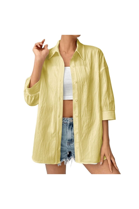 Women's Oversized Long Sleeve Button Down Shirts Blouses Tops Collared Fall Tunics