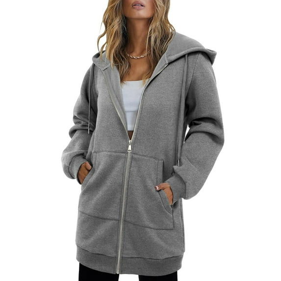 ShiShine Women's Oversized Long Sleeve Zip Up Hoodies Solid Color Sweatshirts Casual Fall Jacket Coat with Pocket