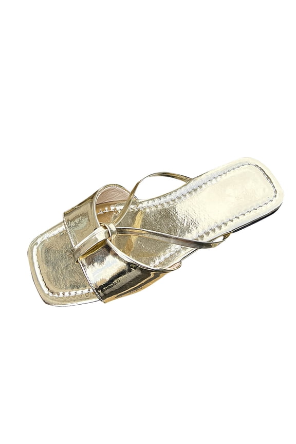 Women's PU Patent Leather Square Toe Slide Sandals Criss Cross Strap Casual Summer Everyday Sandals