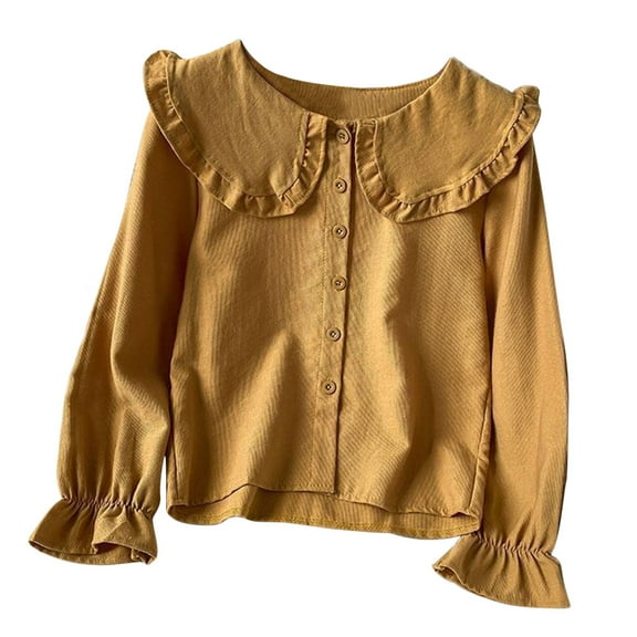 ShiShine Women's Pan Collar Blouse Business Casual Long Sleeve Button Down Solid Color Work Shirt