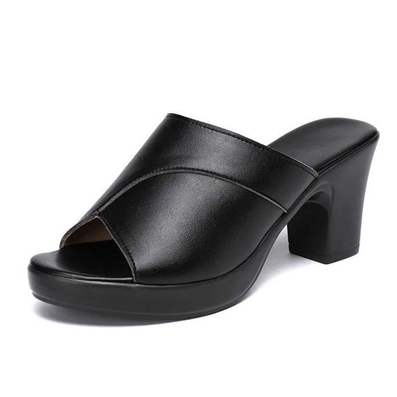 ShiShine Women's Peep Toe Block Heel Mules Sandals Platform Arch Support Casual Commute Shoes