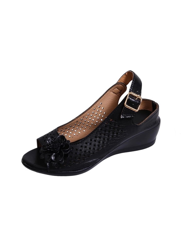 Women's Peep Toe Bow Hollow Out Slingback Platform Wedge Sandals