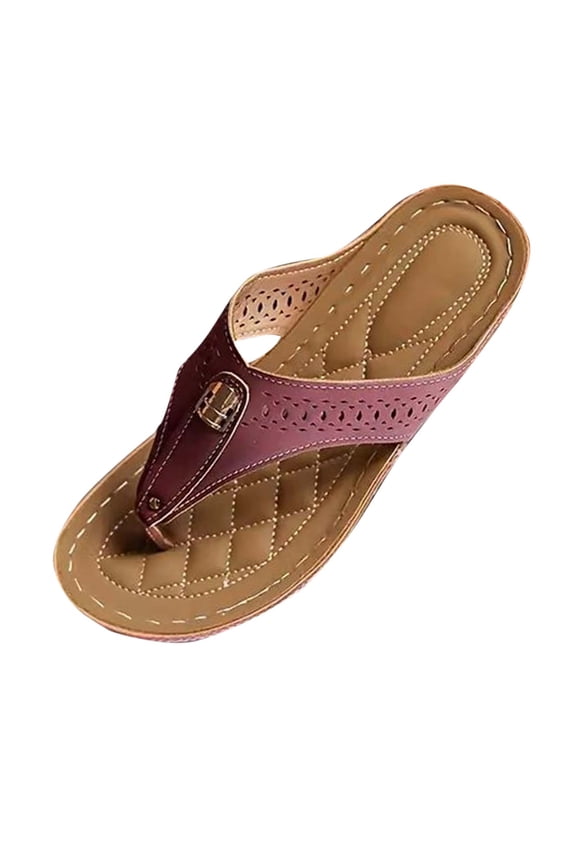 Women's Perforated Toe Post Slide Sandals Casual Flat Comfort Outdoor Beach Sandals