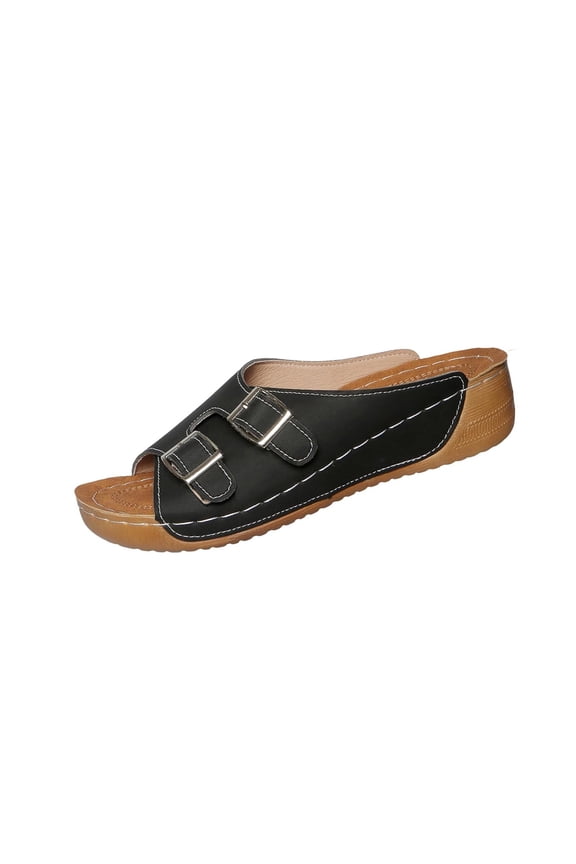 Women's Platform Sandals Wedge Chunky Heel Slip-on Comfort Slides Summer Dressy Casual Open Toe Walking Slipper Shoes