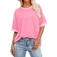 thumbnail image 1 of ShiShine Women's Plus Size Short Sleeves Crew Neck Shirts Summer Dressy Color Block Casual Fashion Tops, 1 of 5