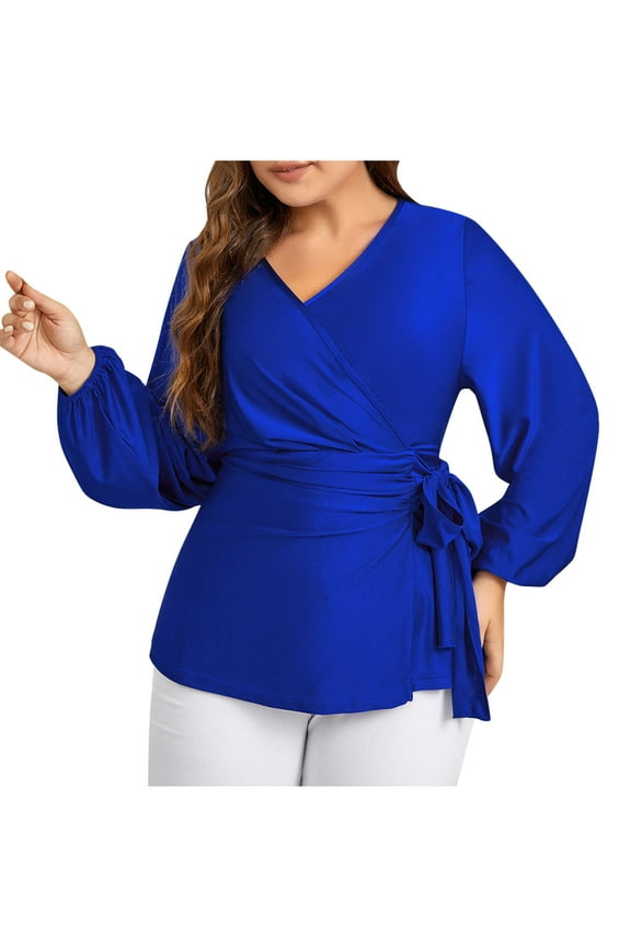 Women's Plus Size Wrap Shirts Loose Fall 2025 Tunic Blouse Trendy Long Sleeve Business Casual Tops
