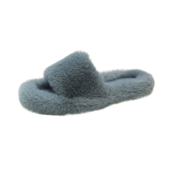ShiShine Women's Plush Solid Comfy Sandal Open Toe Walking Slip on Slipper Soft Flat Slides Lounge Casual Flats