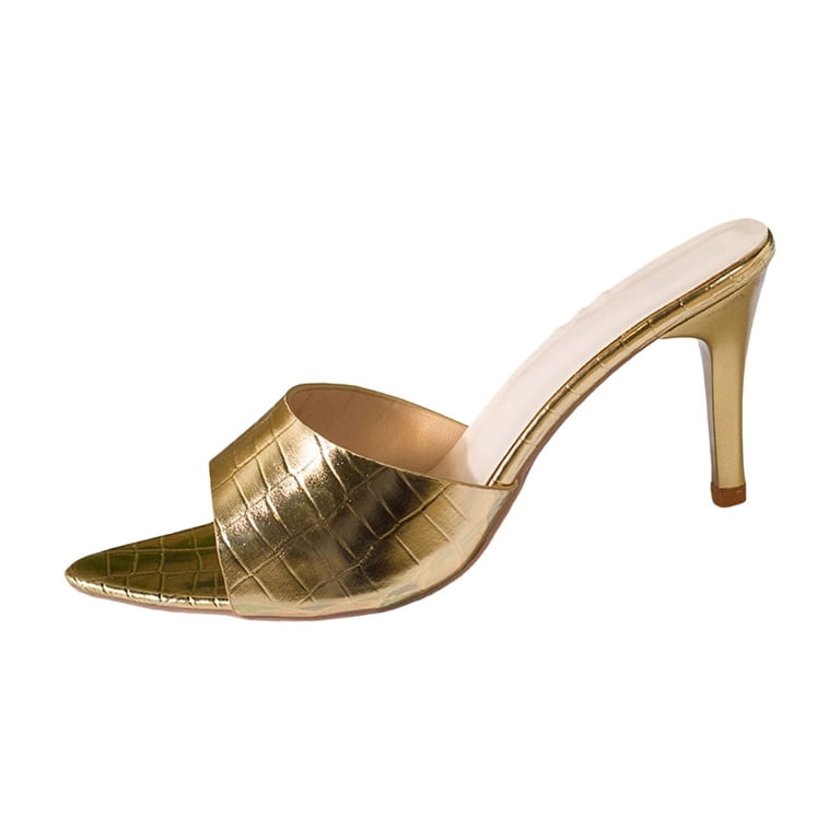 women's dress mules and slides Shishine Pointed Open Toe Pumps Heel Slide Sandals Classy Comfortable Slingback Slip On High Heel Mules, Size: 8.5, Gold open toe design Street Style Pointed Toe Pointed