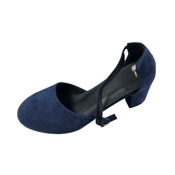 ShiShine Women's Retro Round Toe Chunky Mid Block Heel Pumps Ankle Strap Comfort Office Dress Shoes