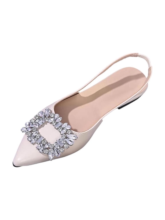 Women's Rhinestone Flats Pointed Toe Slingback Slip On Comfortable Casual Party Dress Shoes