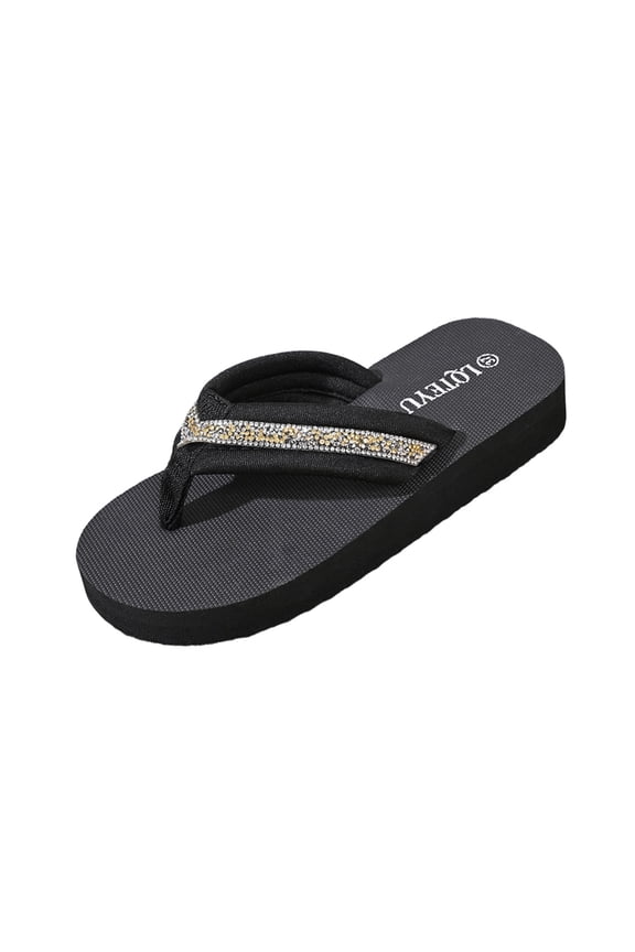 Women's Rhinestone Sandals High Platform T-Strap Sandals High Wedge Flip Flops