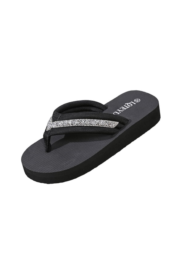 Women's Rhinestone Sandals High Platform T-Strap Sandals High Wedge Flip Flops