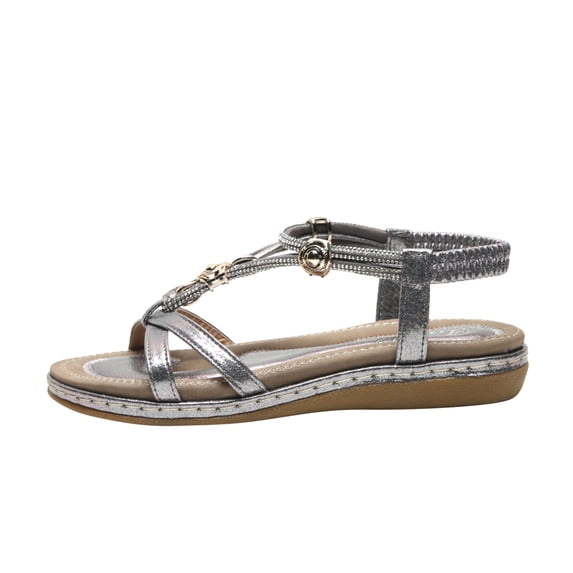 ShiShine Women's Rhinestone Thong Sandals with Adjustable Ankle Strap Supportive Casual Summer Shoes for Daily Commute