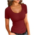 thumbnail image 1 of ShiShine Women's Scoop Neck Short Sleeve T-Shirts Slim Fitted Summer Casual Basic Top Blouses, 1 of 6