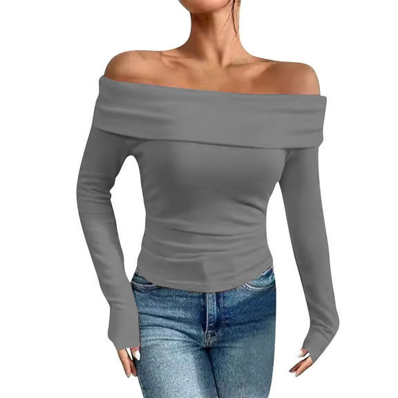 ShiShine Women's Sexy Off Shoulder Tops Dressy Casual Slim Fit Long Sleeves Fall Blouse Going Out Shirt
