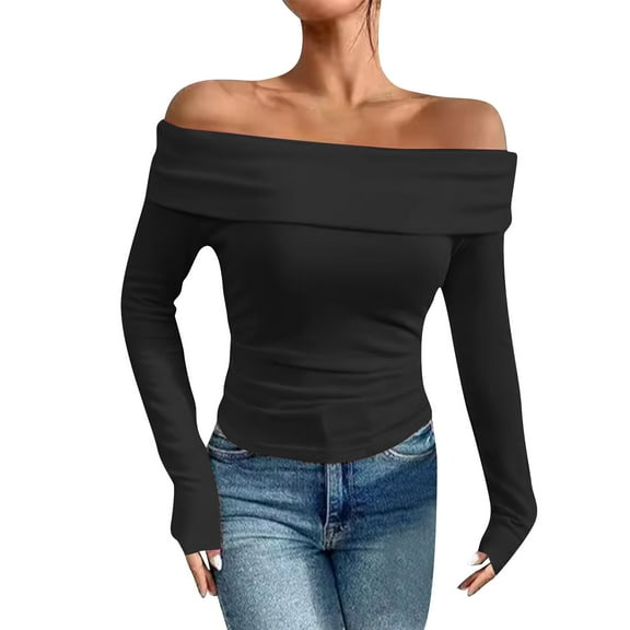 ShiShine Women's Sexy Off Shoulder Tops Dressy Casual Slim Fit Long Sleeves Fall Blouse Going Out Shirt
