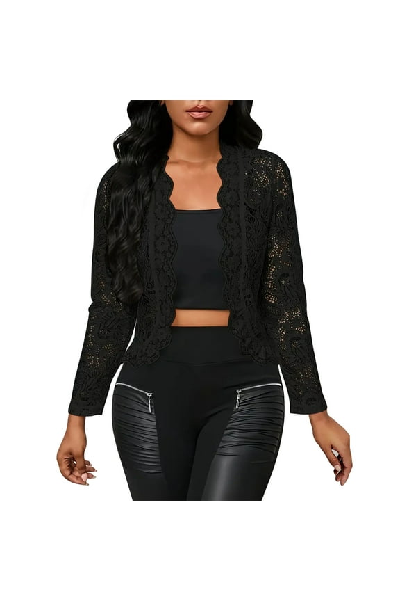 Women's Sheer Lace Jacket Blazer Long Sleeve Open Front See Through Jackets