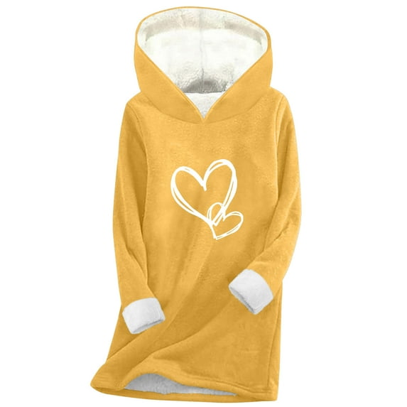 ShiShine Women's Sherpa Fleece Pullover Hoodie Cute Love Heart Print Sweatshirt Winter Warm Hooded Long Top Fashion Loungewear
