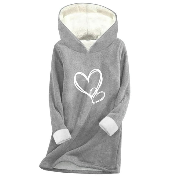 ShiShine Women's Sherpa Fleece Pullover Hoodie Cute Love Heart Print Sweatshirt Winter Warm Hooded Long Top Fashion Loungewear