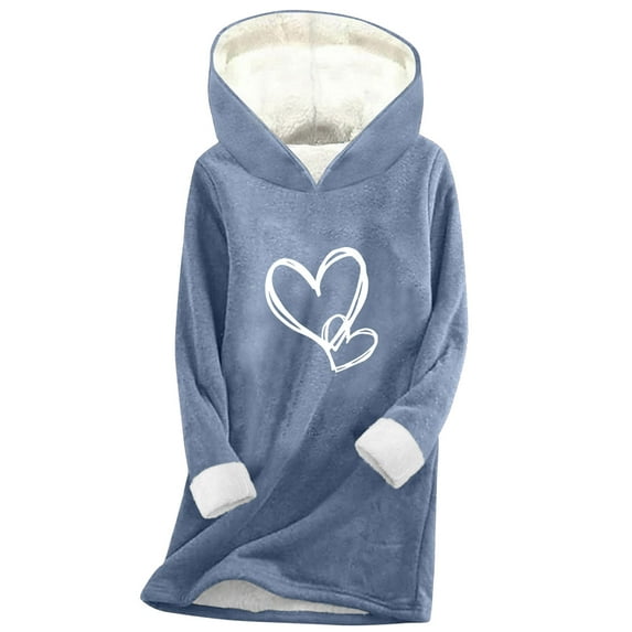 ShiShine Women's Sherpa Fleece Pullover Hoodie Cute Love Heart Print Sweatshirt Winter Warm Hooded Long Top Fashion Loungewear