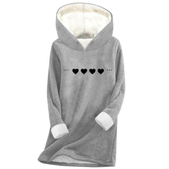 ShiShine Women's Sherpa Fleece Pullover Hoodie Love Hearts Print Long Hooded Top Winter Warm Fashion Loungewear