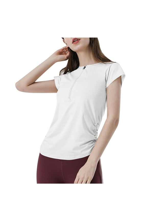 Women's Short Sleeve Crop Shirt Zip Up Workout Running Pullover Tops Comfortable Athletic Gym Yoga Jackets
