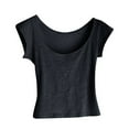 thumbnail image 1 of ShiShine Women's Short Sleeve T-Shirts Low Scoop Neck Slim Fitted Casual Solid Color Longer Crop Top, 1 of 3