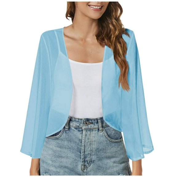 ShiShine Women's Shrug Soft Open Front Sheer Long Sleeve Cropped Cardigans for Evening Dress