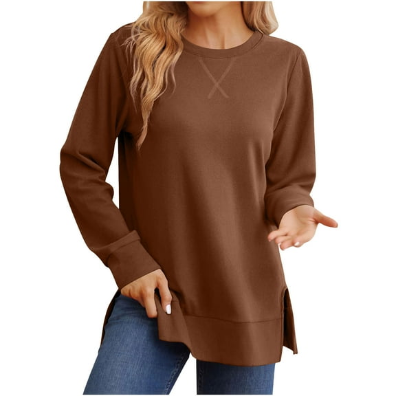 ShiShine Women's Side Split Crewneck Sweatshirt 2025 Fall Fashion Long Sleeve Casual Top