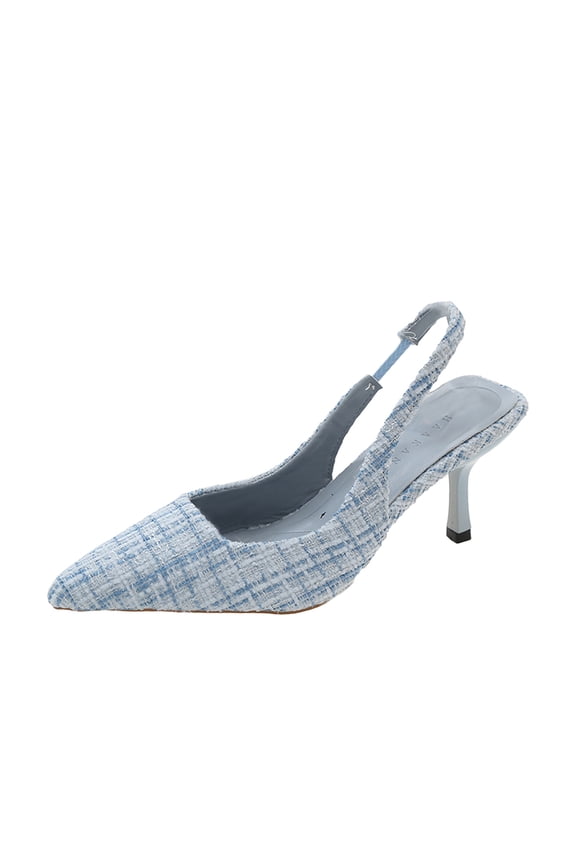 Women's Slingback Heels Pointed Toe Pumps Tweed Upper Sequin Accents Party Evening Shoes