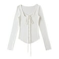 thumbnail image 1 of ShiShine Women's Solid Top Cute Sexy Long Sleeve Tie-Front Blouse with Button Details Asymmetric Hem Waist-Defining Fit, 1 of 6