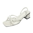 thumbnail image 1 of ShiShine Women's Square Toe Block Heel Sandals with Bow Accent Slip On Casual Summer Shoes for Party, 1 of 5