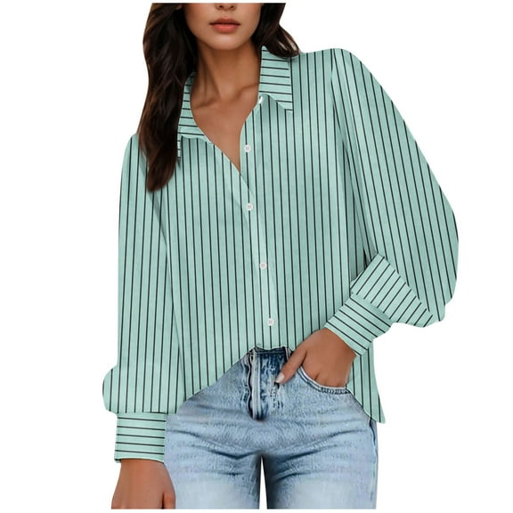 ShiShine Women's Striped Button Down Slim Fit Shirt Long Sleeve Collar Work Blouse Tops
