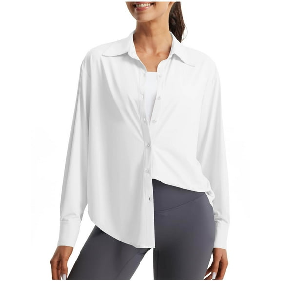 ShiShine Women's Sun Protection Shirts Long Sleeve Button Down Shirt Beach Cover Up for Hiking Safari