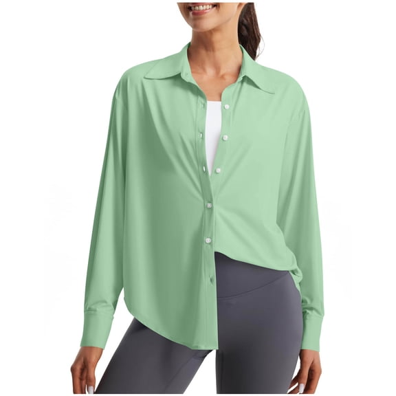 ShiShine Women's Sun Protection Shirts Long Sleeve Button Down Shirt Beach Cover Up for Hiking Safari