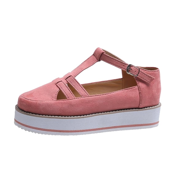 ShiShine Women's T-Strap Platform Sandals with Adjustable Buckle Closure Casual Summer Shoes for Daily Commute