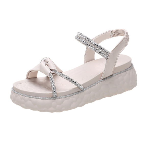 ShiShine Women's Thong Platform Sandals with Rhinestone Accents Elastic Ankle Strap Casual Summer Shoes for Daily Commute