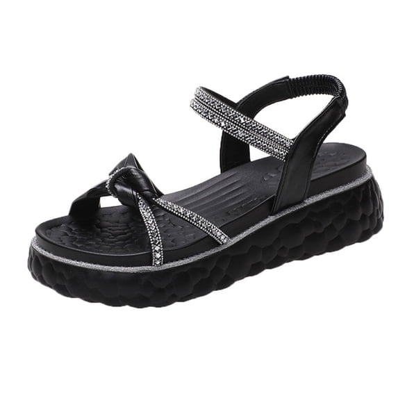 ShiShine Women's Thong Platform Sandals with Rhinestone Accents Elastic Ankle Strap Casual Summer Shoes for Daily Commute