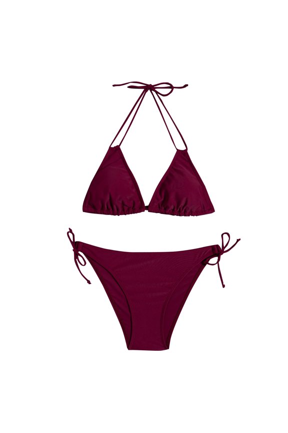 Women's Triangle Bikini Set Halter Side Tie String Swimsuits 2 Piece Bathing Suit