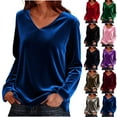 thumbnail image 1 of ShiShine Women's Velvet V-Neck Long Sleeve Sweatshirt - Soft Warm Casual Pullover Velour Top 2025 Fall Fashion, 1 of 7