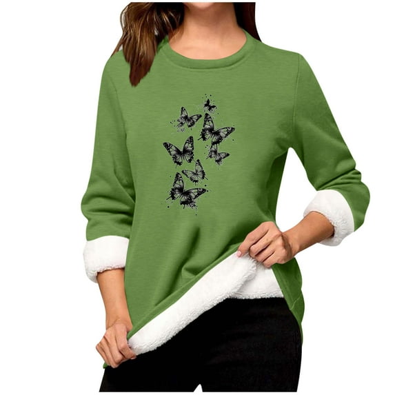 ShiShine Women's Warm Plush Lined Crewneck Sport Sweatshirt Pullover Loungewear Fashion Butterfly Print Tops