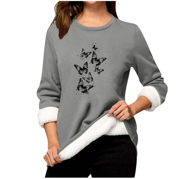 ShiShine Women's Warm Plush Lined Crewneck Sport Sweatshirt Pullover Loungewear Fashion Butterfly Print Tops