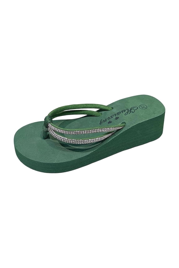 Women's Wedge Sandals Rhinestone Thong Platform Flip Flops