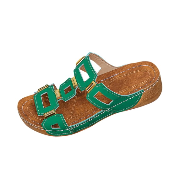 ShiShine Women's Wedge Sandals Slip-on Summer Sandals with Metal Accents Comfortable Dressy Open Toe Shoes