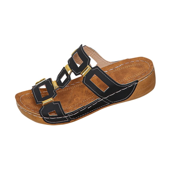 ShiShine Women's Wedge Sandals Slip-on Summer Sandals with Metal Accents Comfortable Dressy Open Toe Shoes