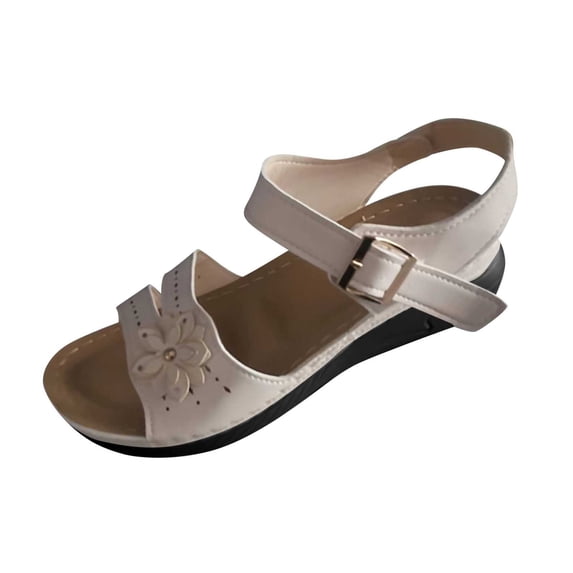 ShiShine Women's Wedge Sandals with 3D Flower Accents Adjustable Buckle Closure Comfort Footwear for Daily Commute