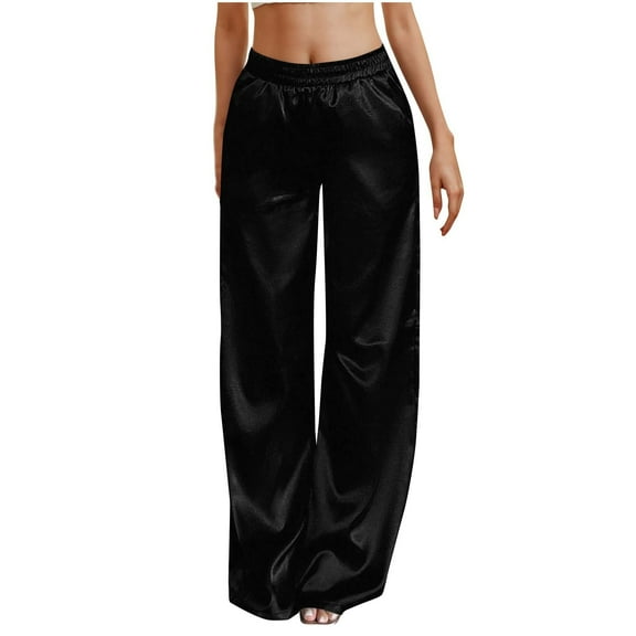 ShiShine Women's Wide Leg Pants Elastic Waist Solid Color Casual Long Trousers