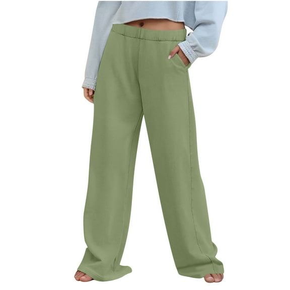ShiShine Women's Wide Leg Sweatpants Solid Color Elastic Waisted Casual Trousers With Pockets