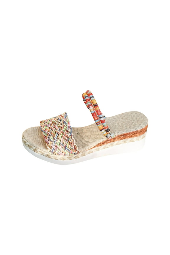 Women's Woven Dual Strap Espadrille Wedge Sandals Open Toe Slip On Comfortable Casual Summer Shoes